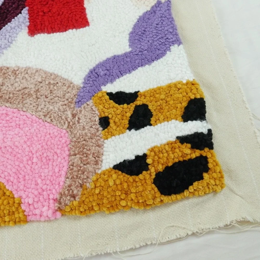 Handmade Punch Needle Abstract Fiber Art Textile Colorful Whimsical Wall Decor